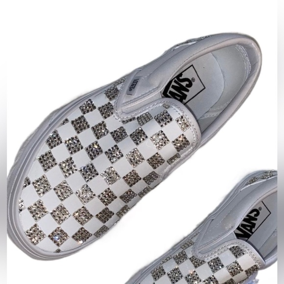 Luxe Crystal Diamond Vans Asher Checkerboard Slip On Vans All Sizes New With Box - Picture 2 of 5